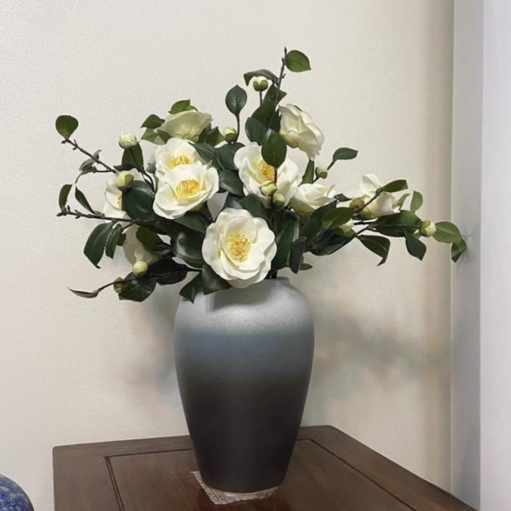 Silk Material Artificial Camellia 58cm Artificial Flower Silk Camellia Flower Green Leaves Multicolor Fake Camellia Flower
