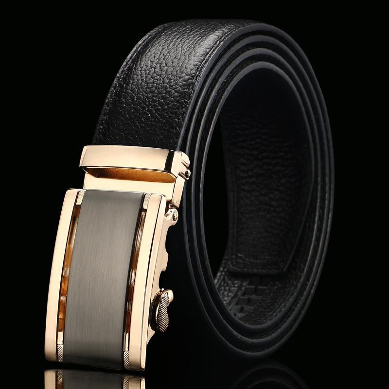 Open Edge Cowhide Belt Men's Real Cowhide Business and Casual Automatic Buckle Belt