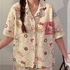 Japanese Princess Style Cartoon Kitty Cat Pajamas Women's Summer Short-sleeved Shorts Cardigan Set Women Ins Loungewear