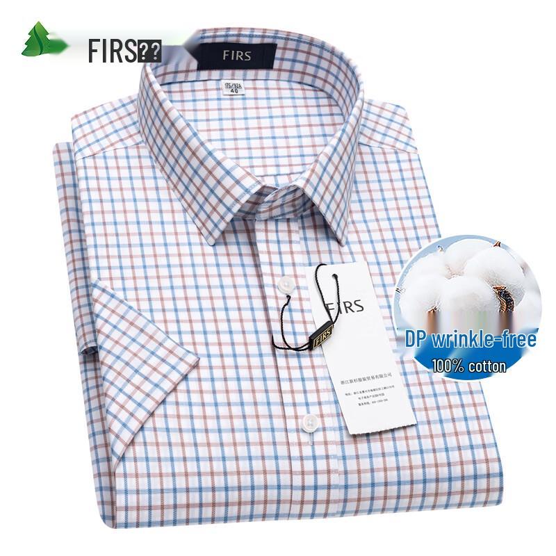 FIRS Men's Easy Care 100% Cotton Plaid Short-Sleeve Shirt