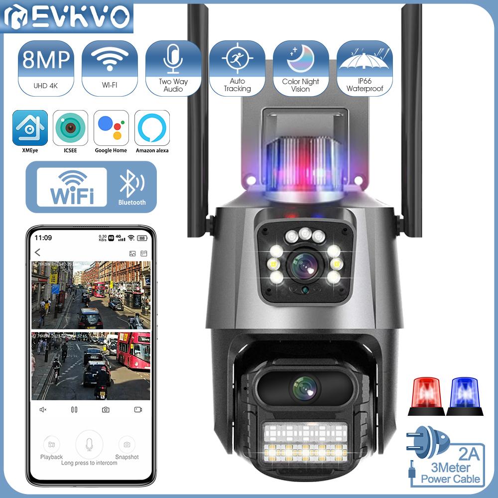 

EVKVO ICSEE 4K 8MP двойной объектив Беспроводная PTZ WIFI Securtiy IP-камера Обнаружение движения Цветное наблюдение ночного видения Водонепроницаемая система видеонаблюдения Alexa
