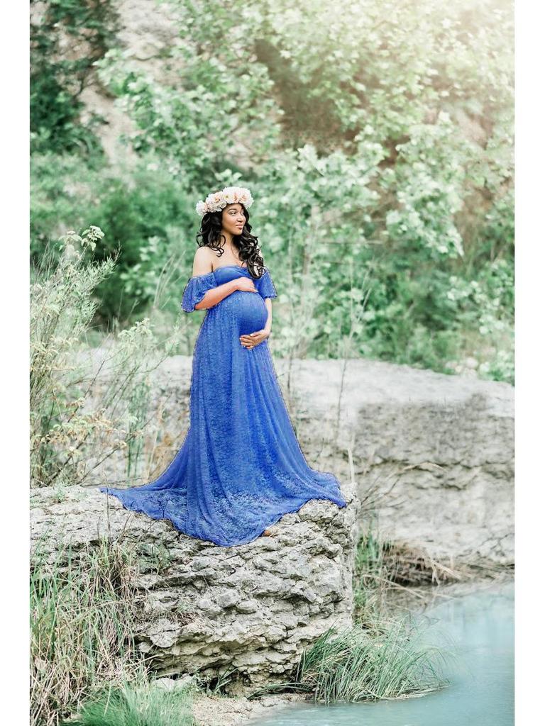 Vestido de Encaje Europeo y Americano con Mangas Acampanadas para Fotografía de Maternidad 8919