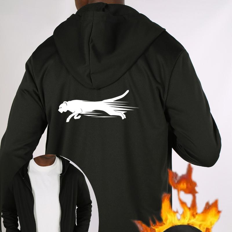 

Флисовая куртка с капюшоном на молнии Running Panther, Ветрозащитная Прочная Теплая, Повседневное Универсальное Пальто XXL чёрный