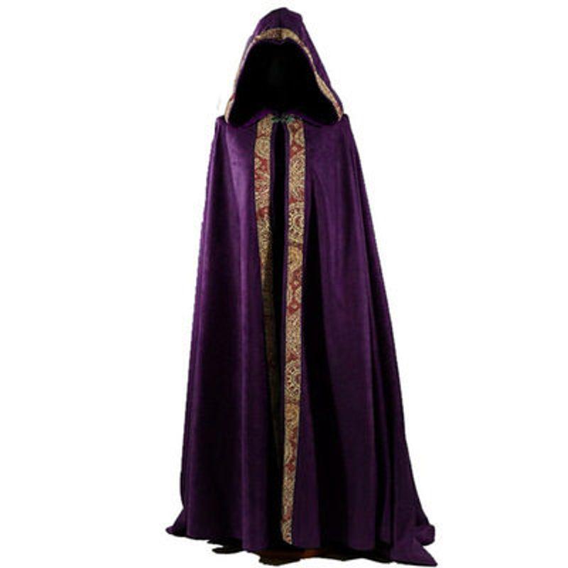 

Fashion New Hooded Long Cape Cloak Retro Halloween Dress Stage Costume Women Dress Female Purple L