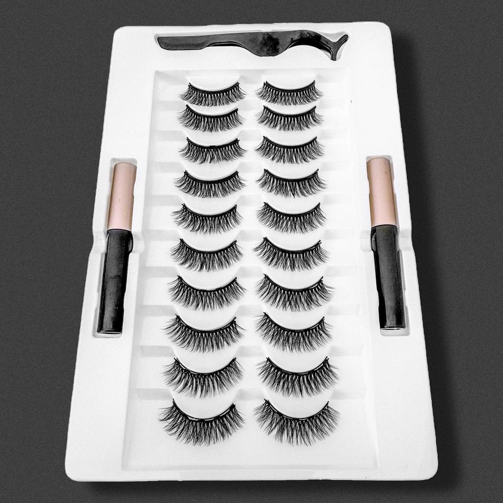 Dual Eyelid Set: Magnetic Liquid Eyeliner with Natural Long Thin False Eyelashes