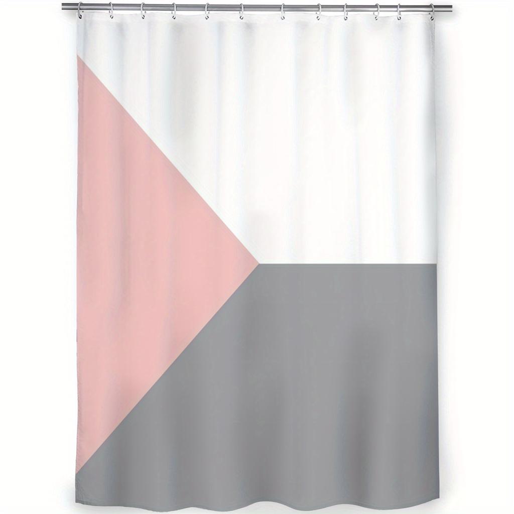 Pink and Grey Geometric Shower Curtain – Modern Minimalist Design, Color Block Art, Polyester, Includes Hooks