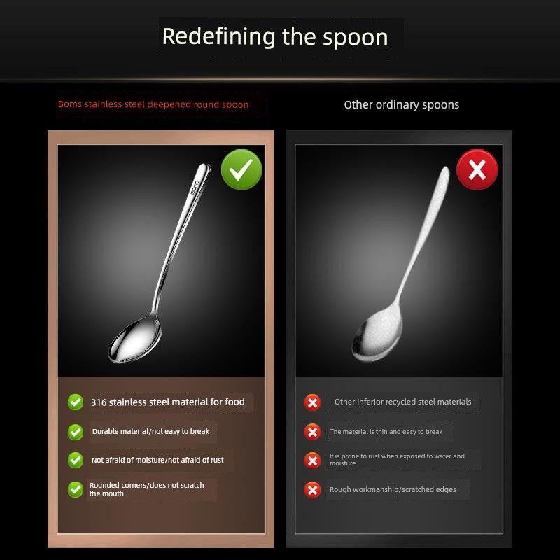 Japanese Imported Household 316L Stainless Steel Spoon, Food-Grade Long-Handled Round-Head Spoon, Soup Spoon, Soup and Stew Spoon, Eating Spoon