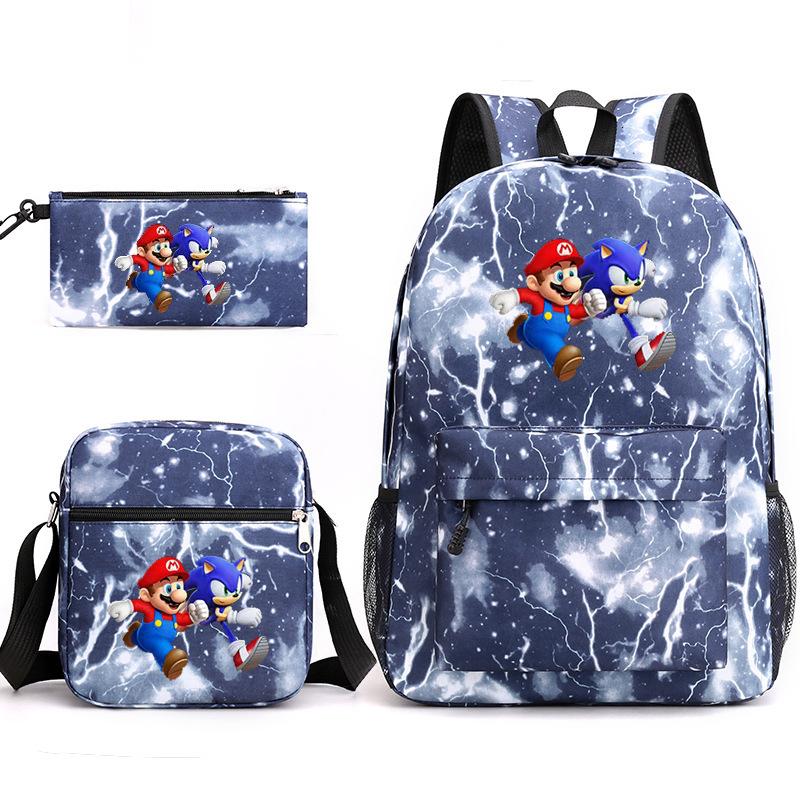 Backpack Sonic Student School Bag Cartoon Backpack Shoulder Bag Pencil Case Three-Piece Set