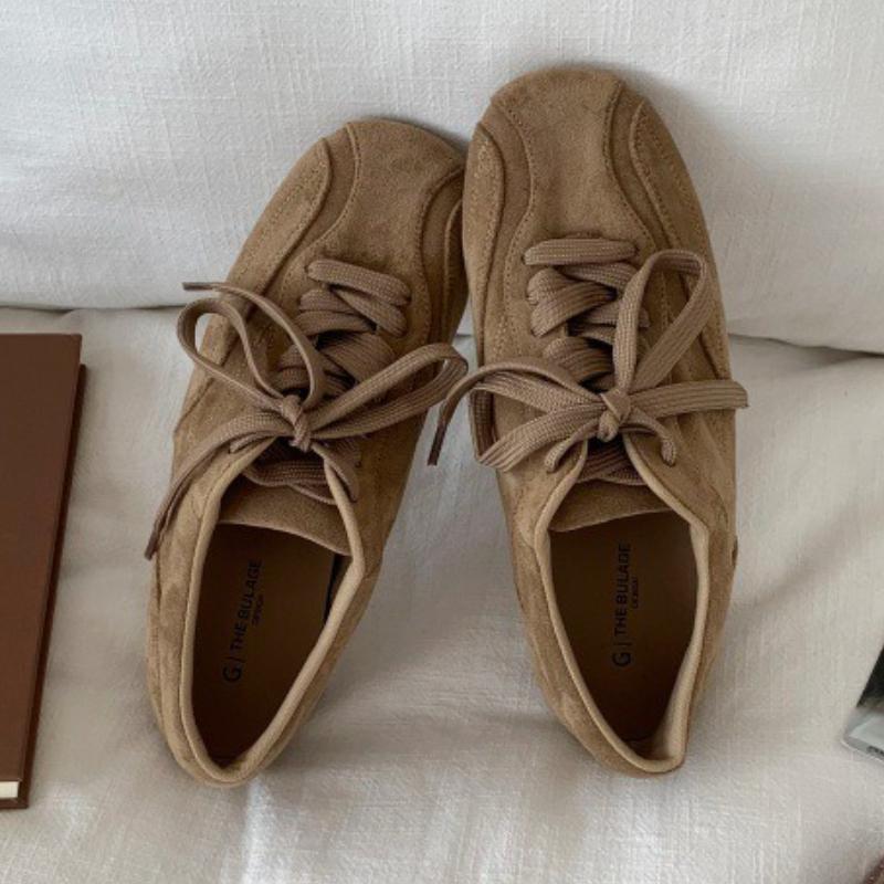 Suede Retro Lace Up Casual Flat Shoes Women Comfort Shallow Autumn Footwear Female Brown Fashion  Ballet Sneakers Women
