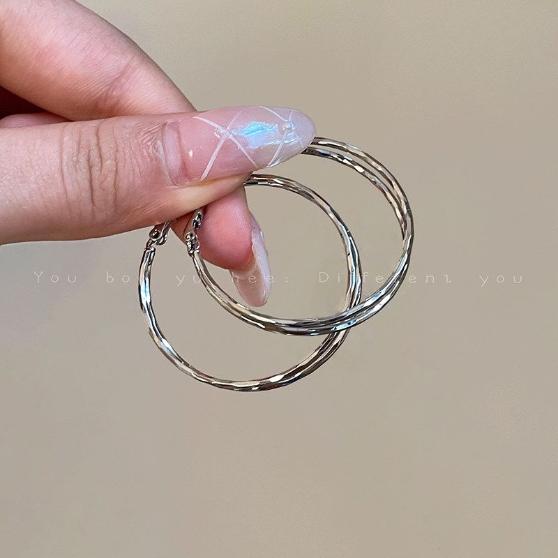 

Fashion Exaggerated Double Layer Female Fancy Earrings Circle Silver Double Hoop Earrings-4Cm