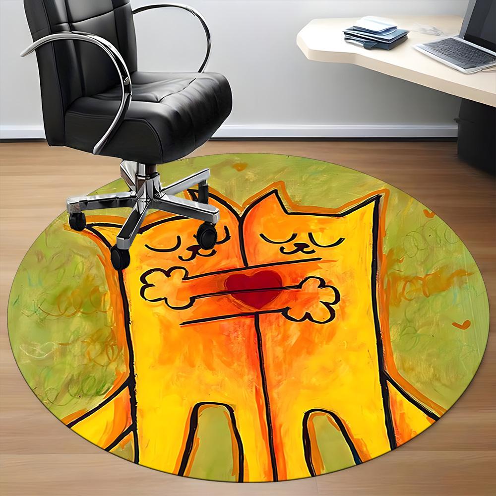 1PC Cats Heart Office Round Area Rug, Mat Suitable ForOffice, Under Office Chairs Bedroom Living Room Home Decor, Room Deco