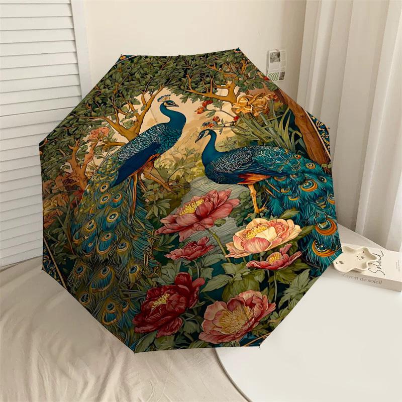 

1PC peacock flowers Automatic Open/Close Umbrella Compact Folding Umbrella with 8-Rib Shaft lightweight esign, Fashion Lovers1243A