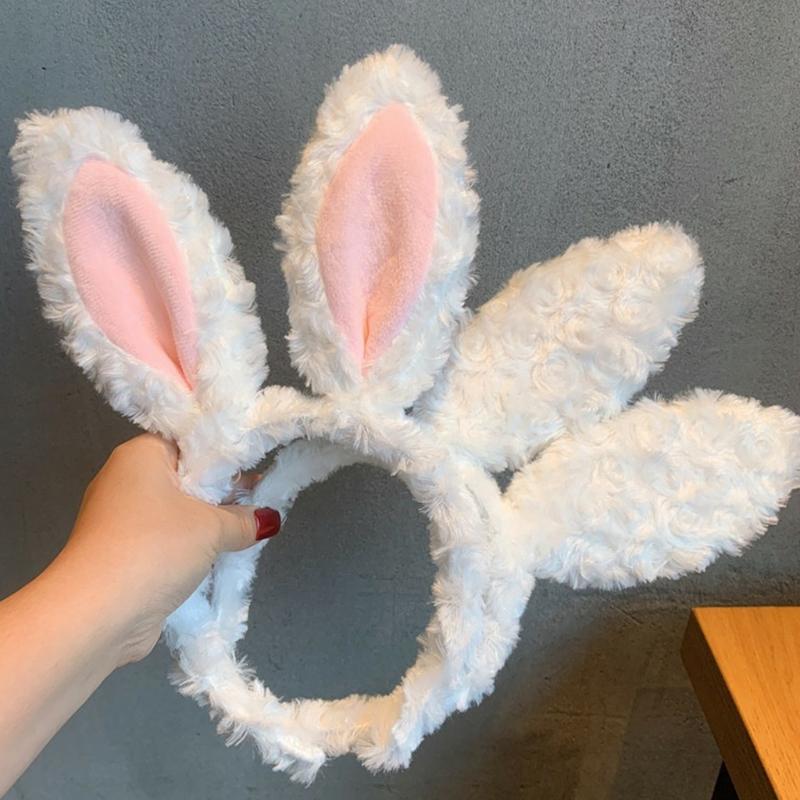 Soft Headband with Bunny Ears Plush Animal Hair Hoop Fluffy Easter Christmas Cosplay Cartoon Theme Party Costume