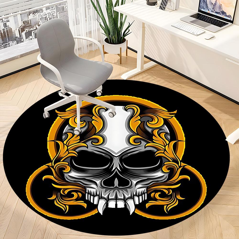 1pc Skull Ornament Office Round Area Rug, Under Office Chairs Bedroom Living Room Home Decor, Room Deco