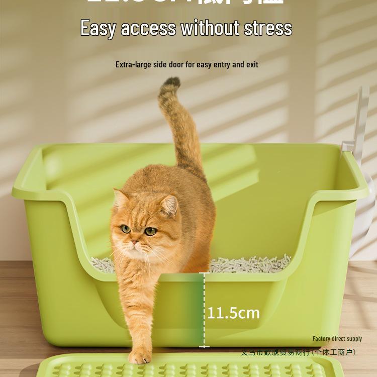 Anti-Splash Open-Top Cat Litter Box with Deodorant for Large Cats