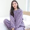 2025 Autumn/Winter Women's Jacquard Coral Fleece Pajamas: Comfy Cotton Plus Velvet Flannel Homewear Two-Piece Set