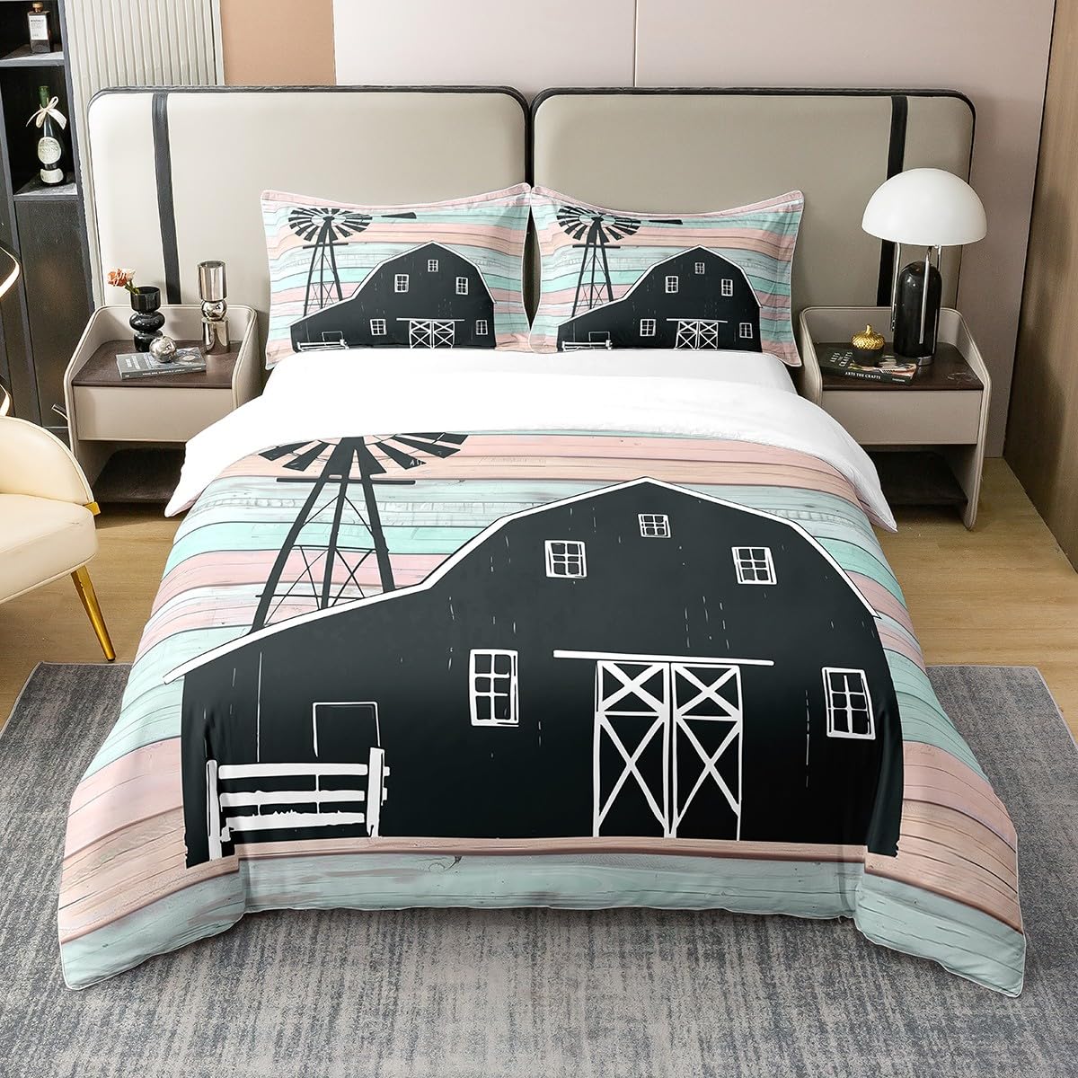 

Windmill Duvet Cover Sets For Kids Teens Adults Lightweight Down Quilt Covers Bedroom Decor 2 Pillowcases 1 Duvet Cover No Quilt EU Single(135x200cm)