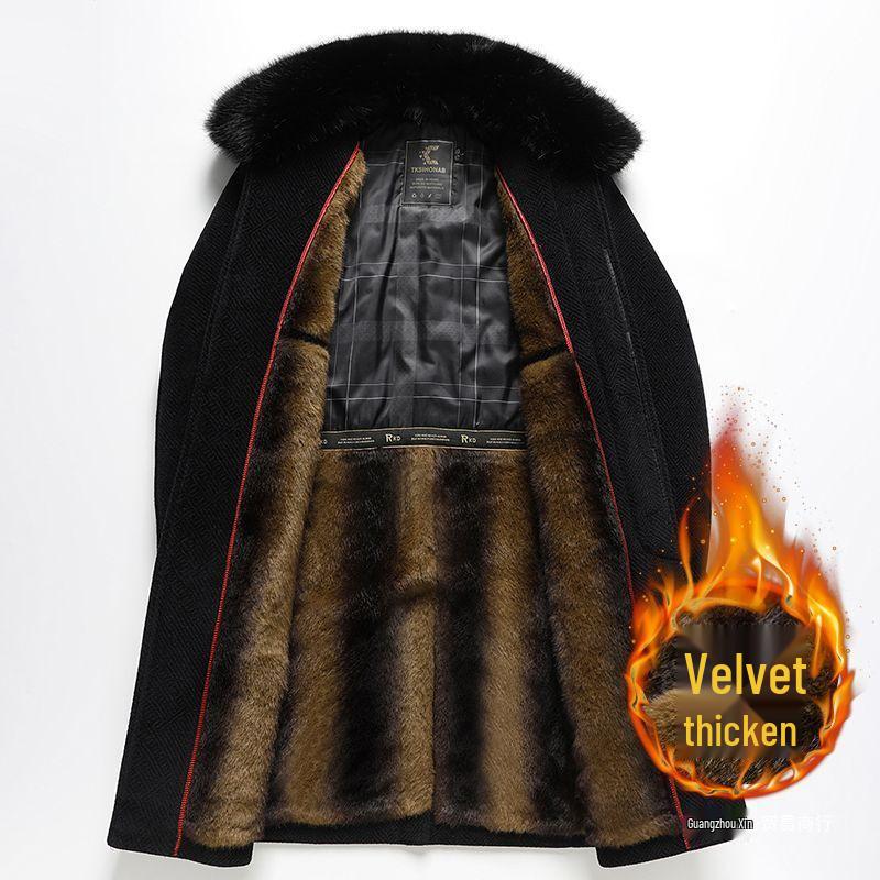Men's Winter Plush Wool Coat, Warm Long Chenille Jacket for Middle-Aged and Elderly
