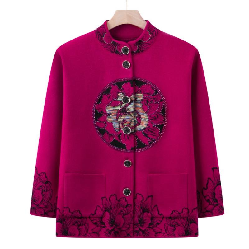Old Man Autumn Clothing Female Festive Grandma Sweater Cardigan Wedding Banquet Wedding Mom Zhang Chunqiu Jacket Old Lady Tang Clothing