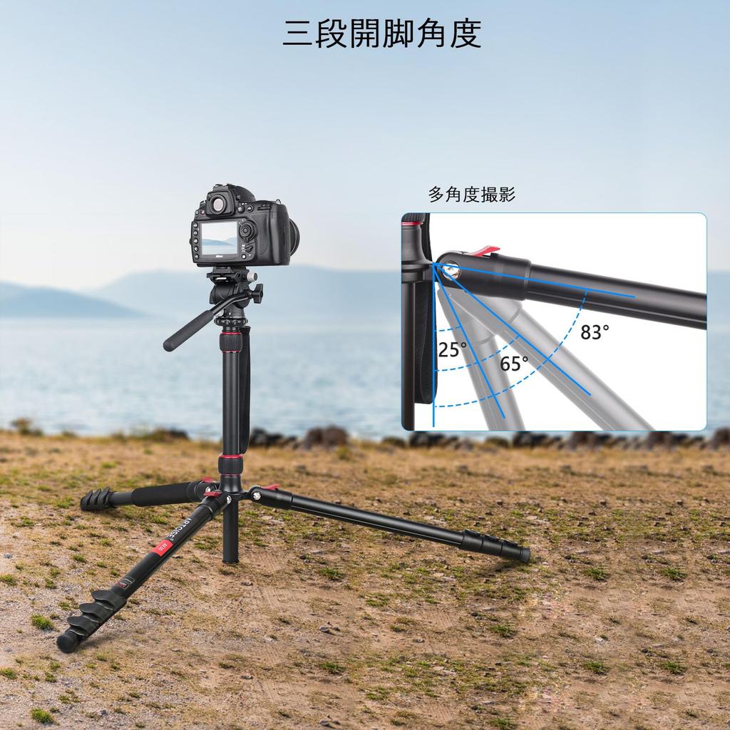 ARTCISE Lightweight Aluminum Camera Tripod Fluid Video Head 195cm Maximum Lever Travel Monopod Panoramic Handle Compatible with Maximum Load + Kit,