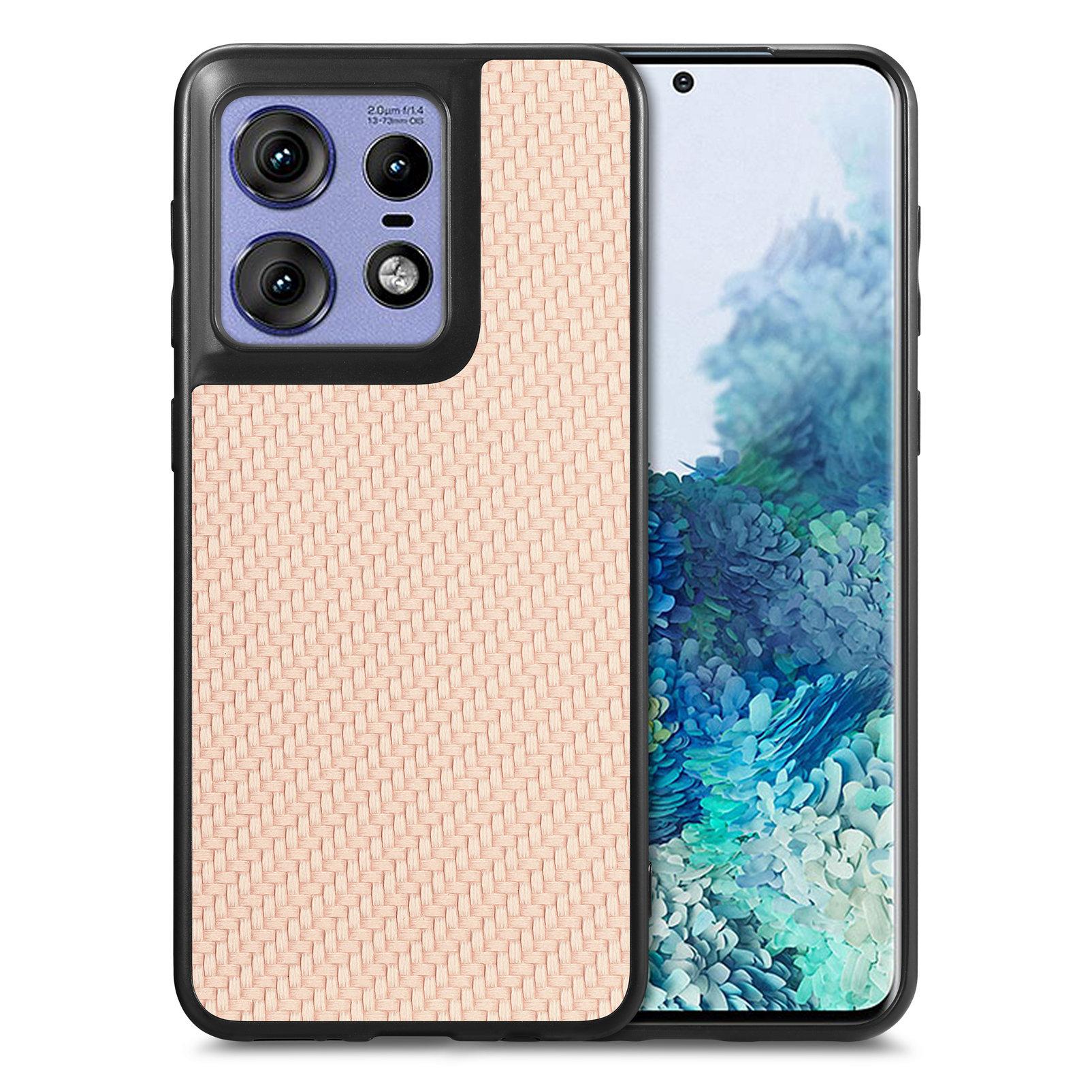 

For Motorola Edge 50 Pro 5G Case Carbon Fiber Texture PU+PC+TPU Phone Back Cover Apricot