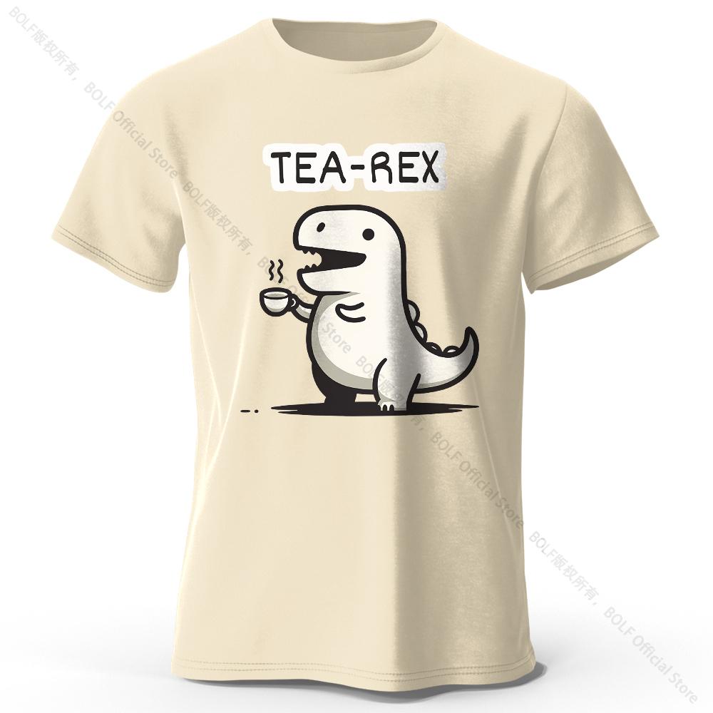 T-shirt da uomo con stampa dinosauro Tea-Rex 100% cotone, Morbida e traspirante, Girocollo, Manica corta, Unisex, Stile divertente e stravagante