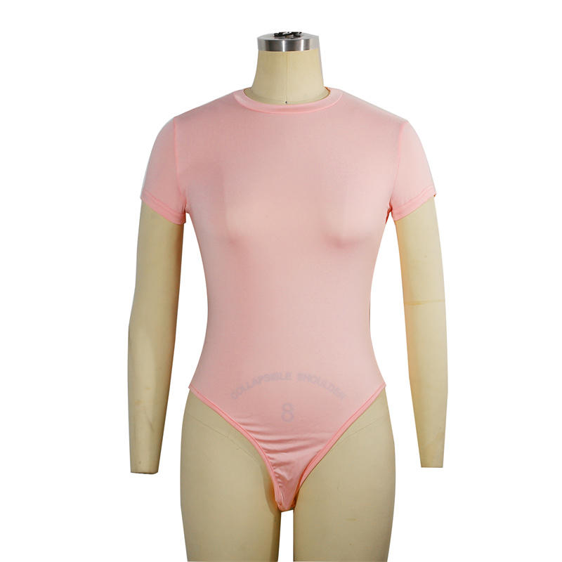 Women’s Short Sleeve O Neck Bodysuit Tight Fitting Solid Color Sexy Open Design Casual Outfit Matching Skinny One-Piece Body Top