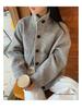 American Retro Gray Wool Blend Stand Collar Jacket - Women's Casual Autumn/Winter Top