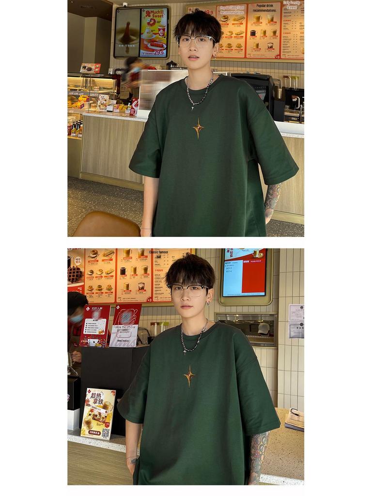 Men's 2023 Summer Seven-Sleeve Pure Cotton T-Shirt - White Trendy American Heavyweight Design