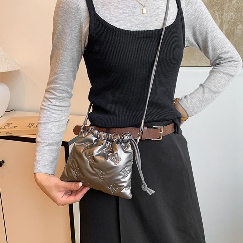 Fashion Butterfly Mini Crossbody Bags Drawstring Pu Leather Bucket Shoulder Bags Ladies Leisure Small Phone Handbags AVE