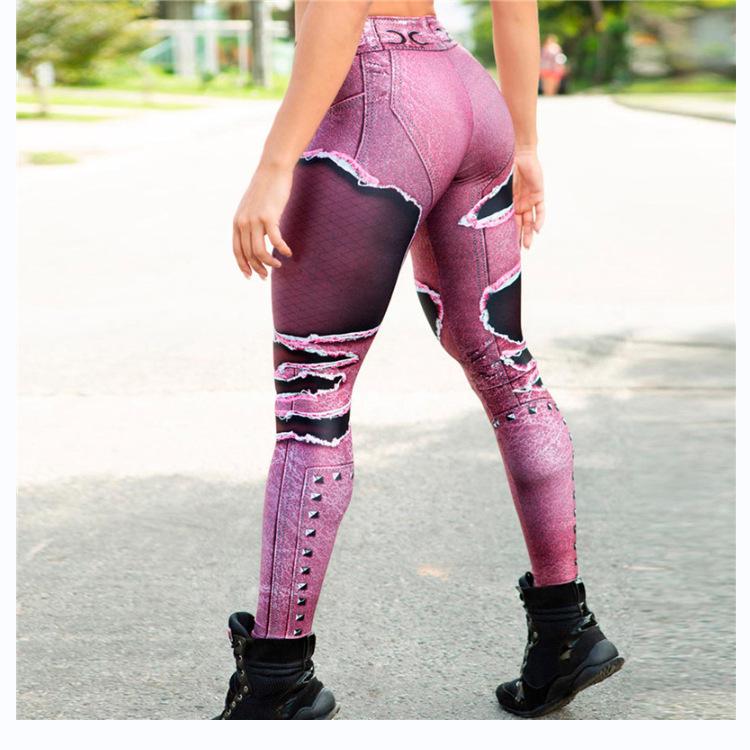 Wish Sommer Damen Mehrfarbig Faux Denim High-Waist Po-Hebende Yoga Leggings XY978