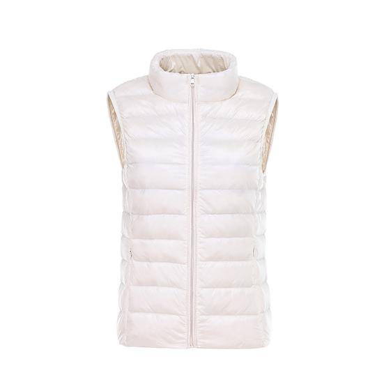 Women Down Vest Fluffy Filling Solid Color Stand Collar Sleeveless Waistcoat for Daily Wear