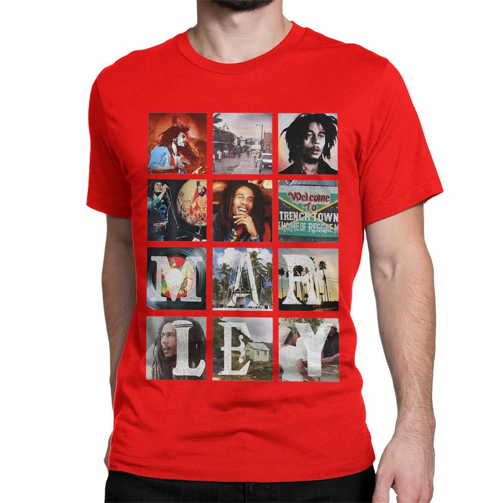 Bob-Marley Collage Reggae T-Shirt for Men Women Jamaican Music Vintage Pure Cotton Tees Short Sleeve T Shirts 6XL Clothing
