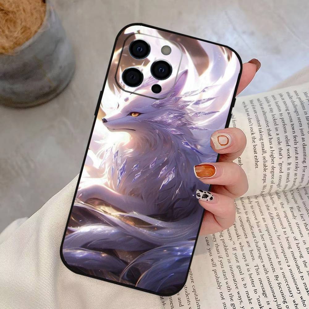 Neunschwänziger Fuchs Handyhülle Für iPhone 17,16,15,14,13,12,11 Plus,Pro Max,XS,Weiche Silikon Schwarze Hülle