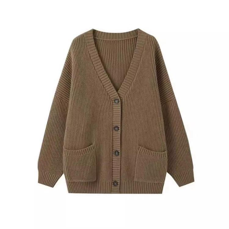 New Korean Cardigans for Women Loose Fit V Neck Knit Sweater Fashion Tops Coat Lazy Wind Knitwear