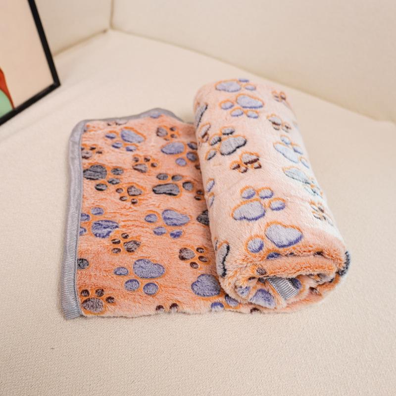Paw Print Coral Fleece Pet Blanket - Four Seasons Cat & Dog Quilt