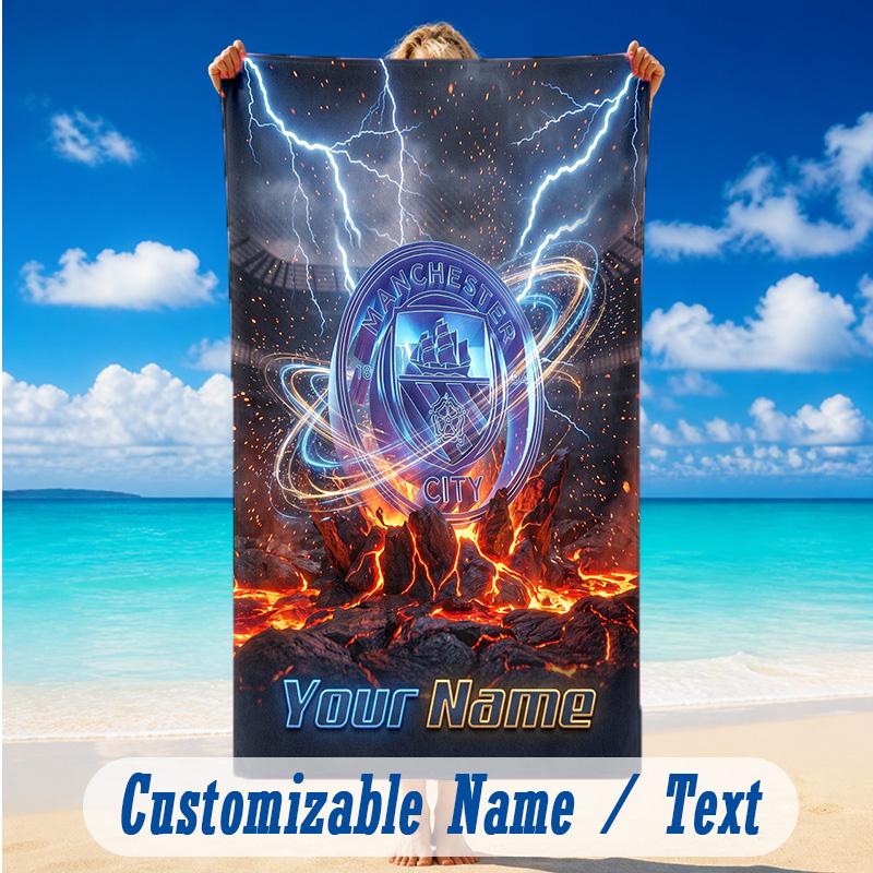 Beach Towel Custom Name Text, Quick Dry Large Towel For Beach HomeManchester City