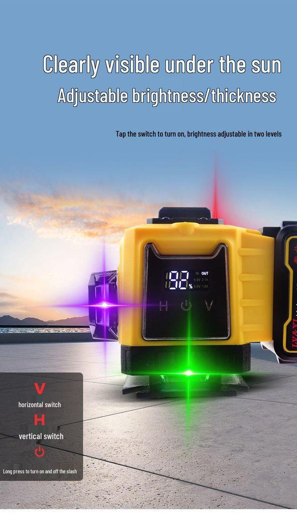 Lv Yi 12-Line Digital Laser Level with High-Precision Purple, Green, Red Light for Outdoor and Indoor Use