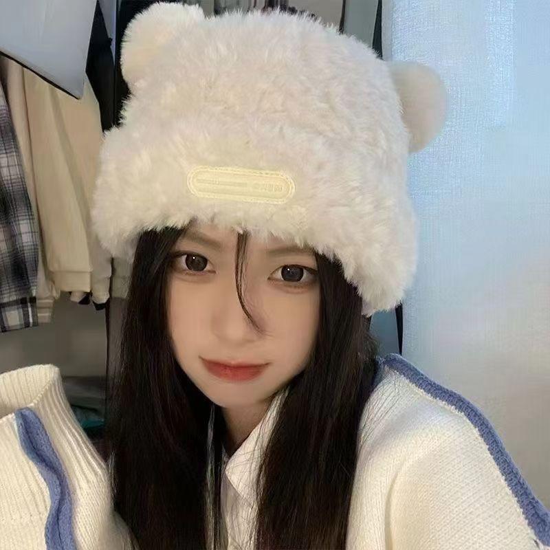 Bear Ear Knitted Hat In Autumn and Winter Cute Face Showing Small Japanese Versatile Warm Ear Protection Student Wool Hat