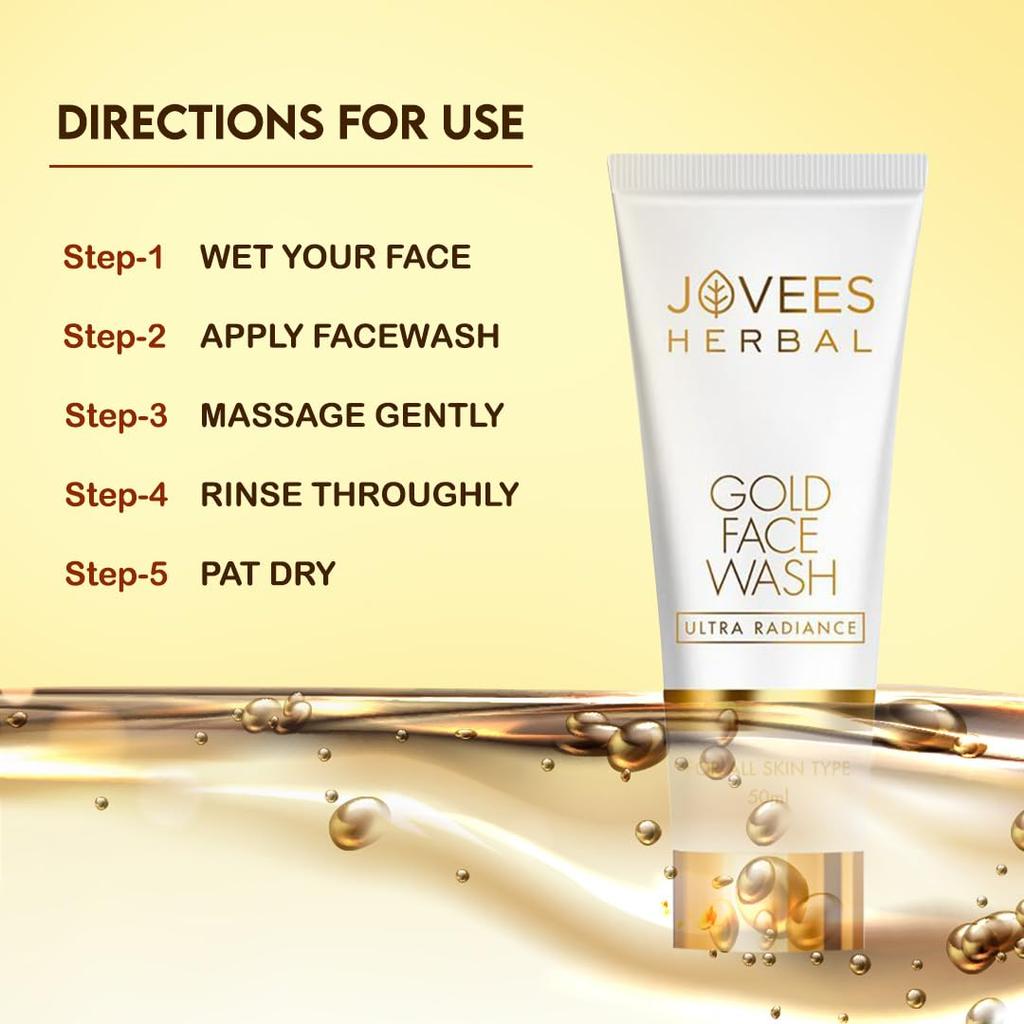 Jovees Herbal Ultra Radiance Gold Face Wash 100ml | Brightening Cleanser For Dark Spots, Glowing Skin & Hydration | Daily Gentle Face Wash