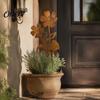 Decorative Iron Flowers Rustic Flower Garden Stakes, 12.6x30cm Metal Yard Art Cutout, Farmhouse Rust Sturdy Wrought Stakes Finish Outdoor Decor