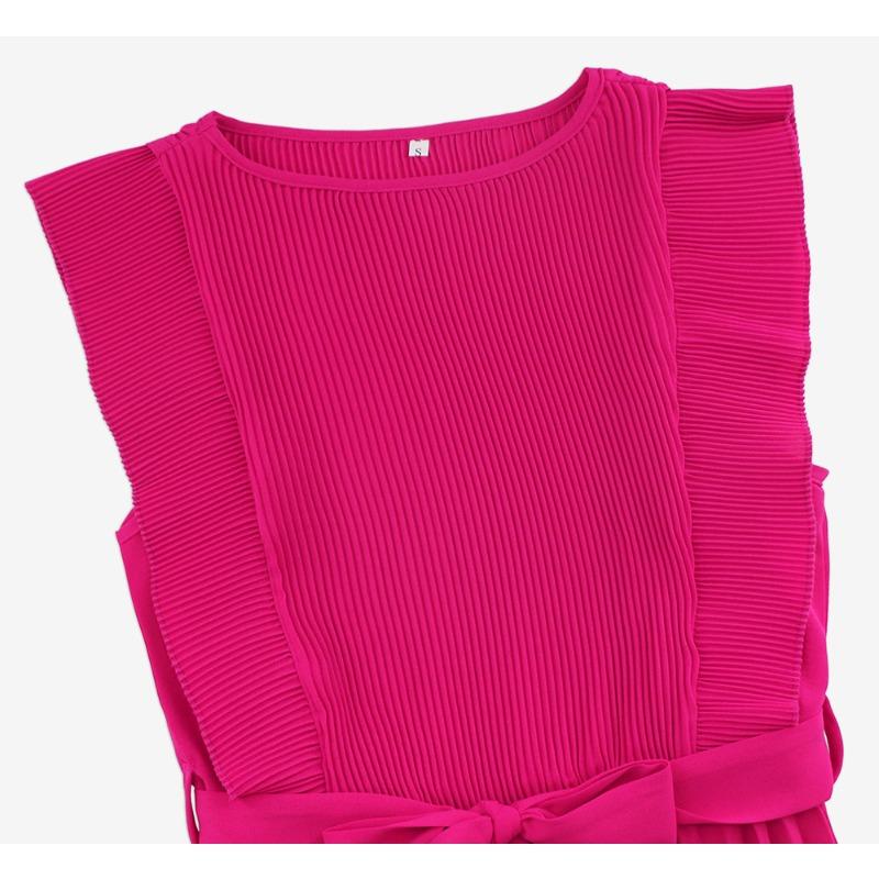 Letnie sukienki plisowane z falbaniastymi rękawami i jednolitym kolorem