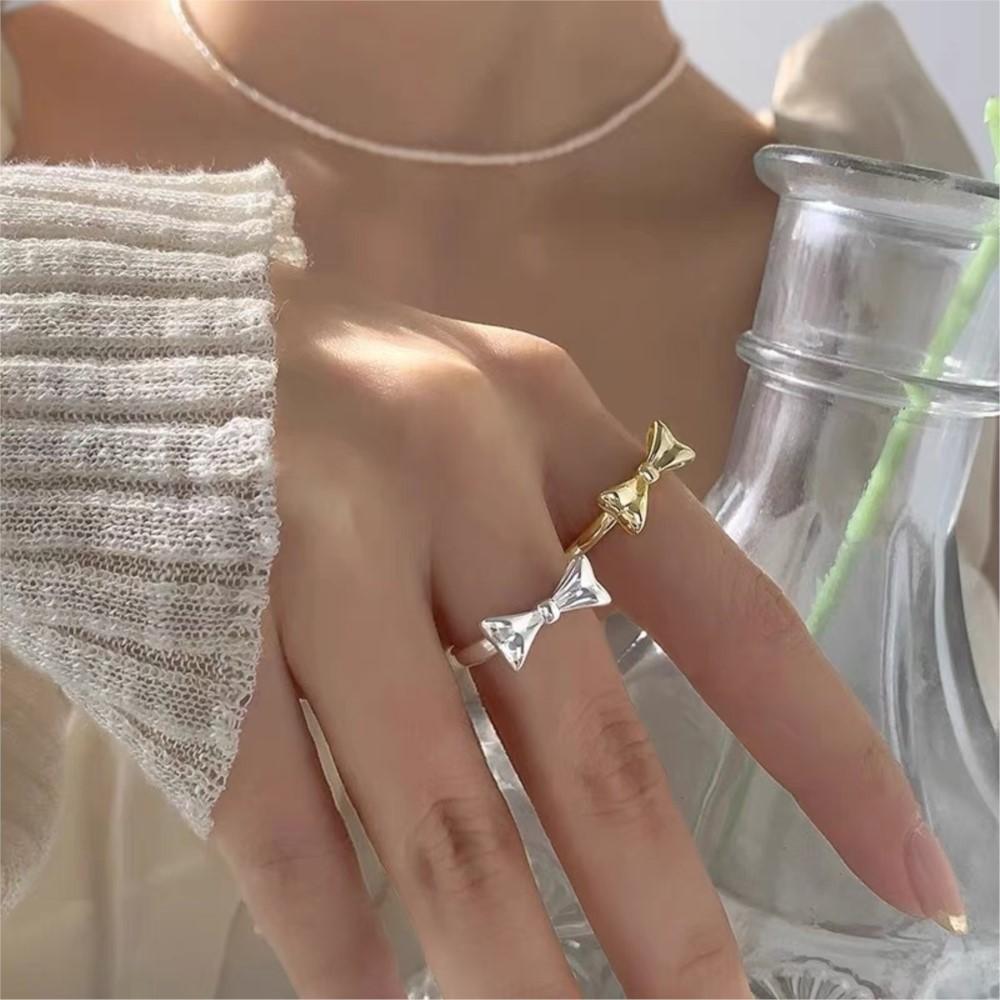 PANJBJ 925 Silver Bowknot Ring for Women Minimalism Irregular Sweet Design Sweet Adjustable Finger Jewelry Party Gift Dropship