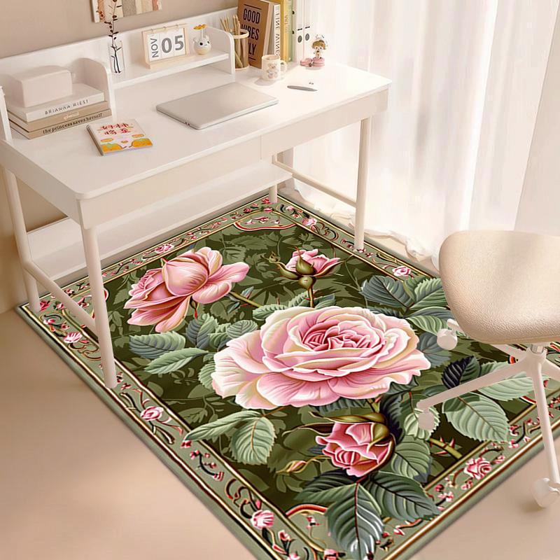 Elegant Pink Roses Garden Art Carpet Is Suitable For Living Room And Bedroom Doormats Office Balcony Decorative Carpet A5