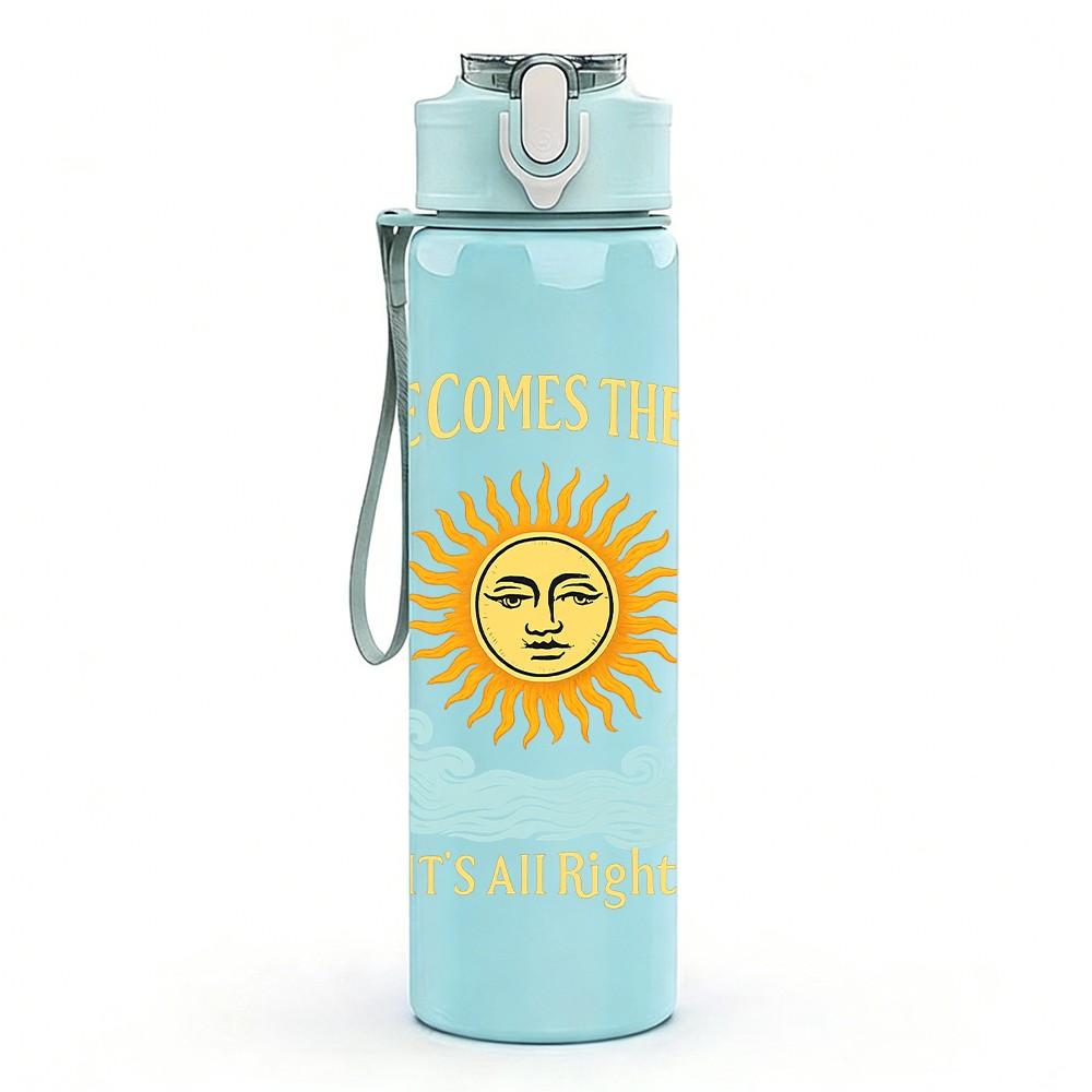 1PC Welcome The Sun Retro Sun Art 750ml Color Plastic Sports Water Bottle Leakproof Flip Straw Lid Suitable for Sports Office Home Use