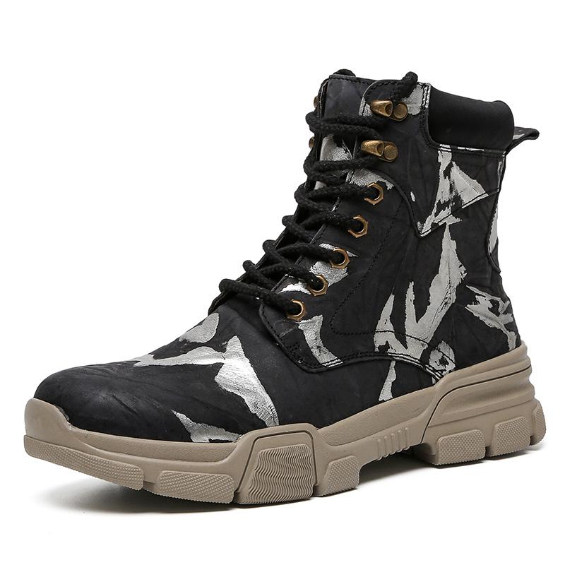 

Модные зимние мужские хлопковые ботинки, утолщенные теплые мужские камуфляжные ботинки, женские рабочие ботинки, короткие ботинки для активного отдыха, мотоциклетная обувь 47 чёрный