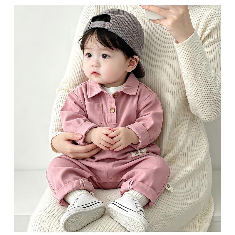 Infant Baby Pink Korean Style Workwear Long Sleeve One Piece Romper Outfit