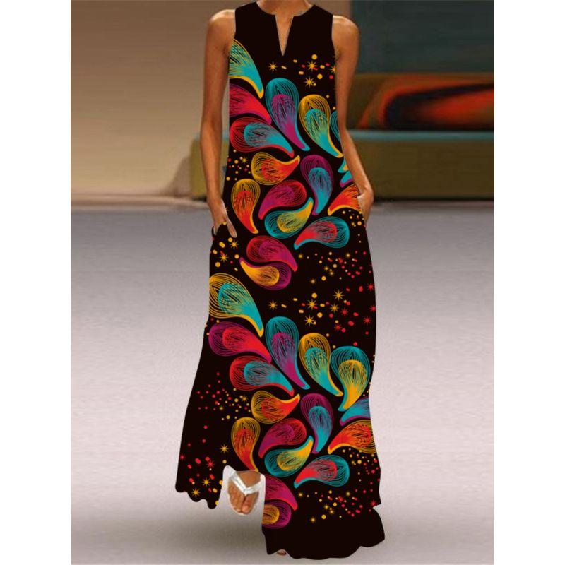 Summer 2025 New Arrival Export Women's Fashion Sexy Digital Printed V-neck Sleeveless Dress Pocket 3D Dress