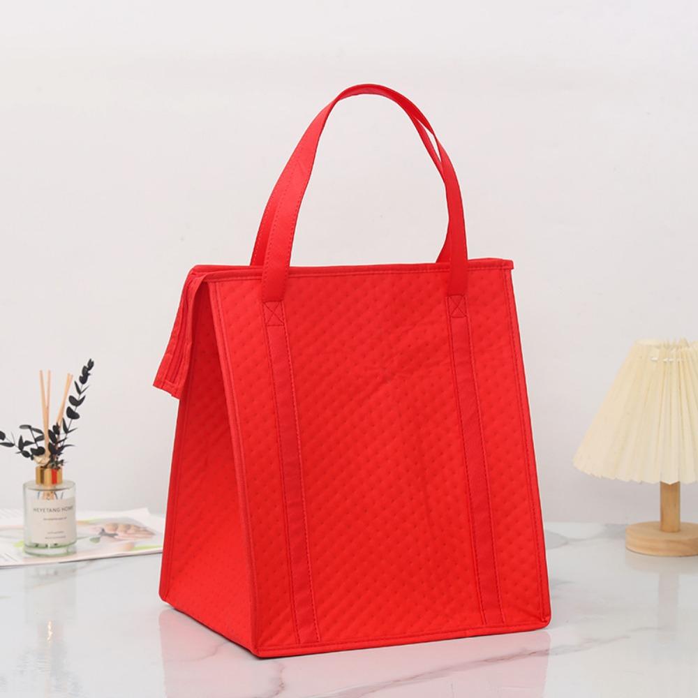 

Portable Non-woven Thermal Cooler Bag Folding Large Capacity Tin Foil Handbag Insulated with Zipper Lunch Box Picnic Camping красный