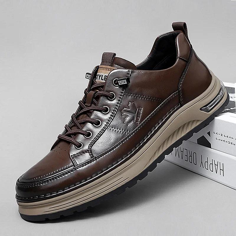 Quality Men's Cow Leather Casual Shoes 2025 Thick Soled Oxford Shoes Fashion New Men's Height Increasing British Style Shoes
